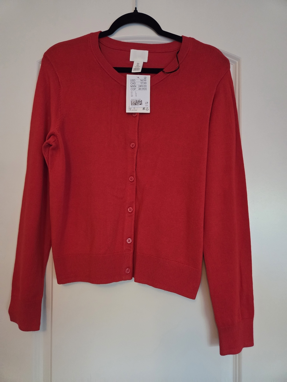 H&M Red Women's Button-Front Cardigan